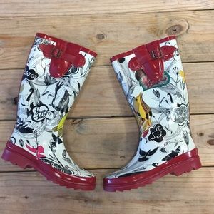 New The Sak Natural & Red Peace Rain Boot